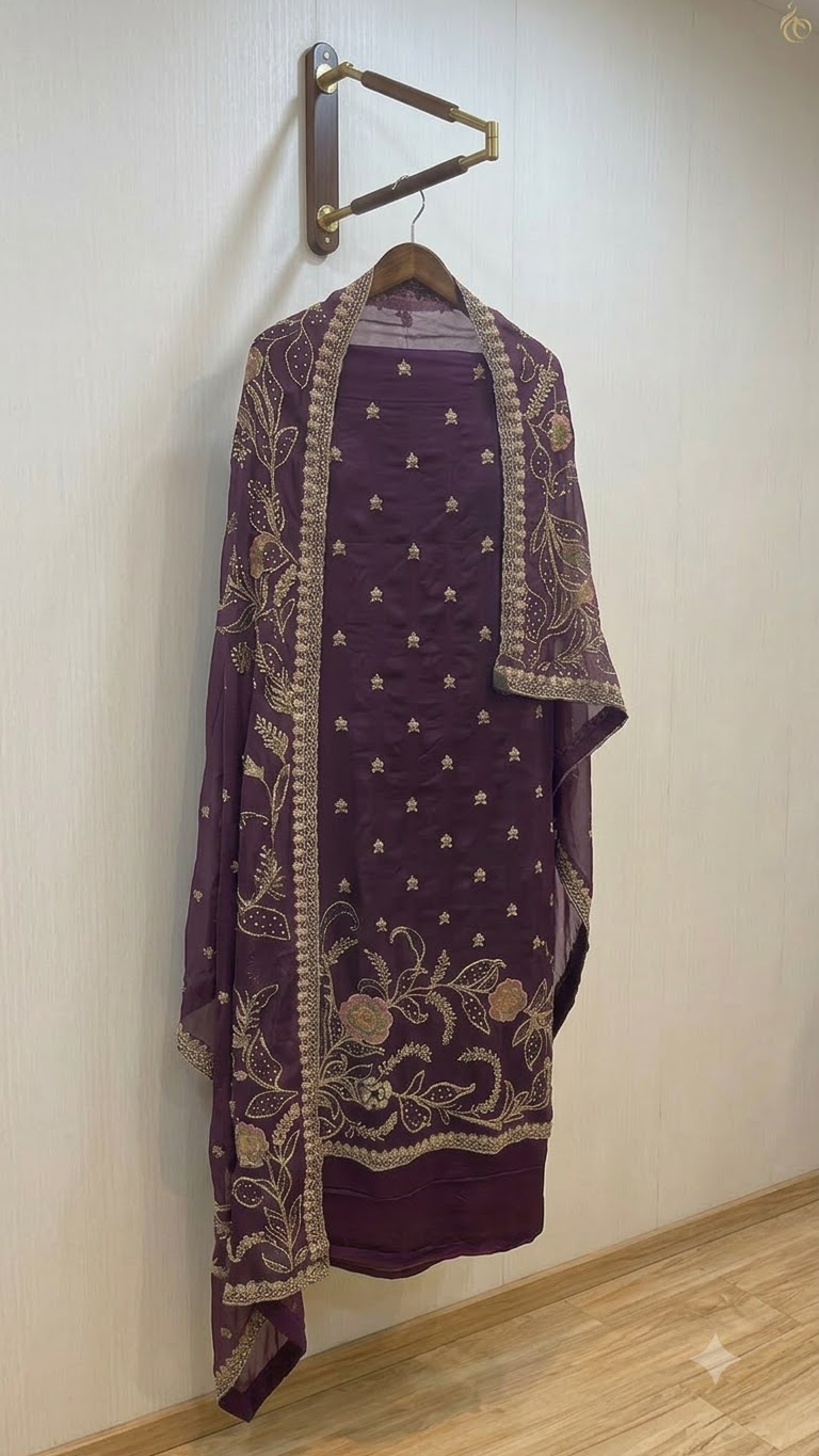 Royal Plum Beaded Embroidered Suit - Image 4