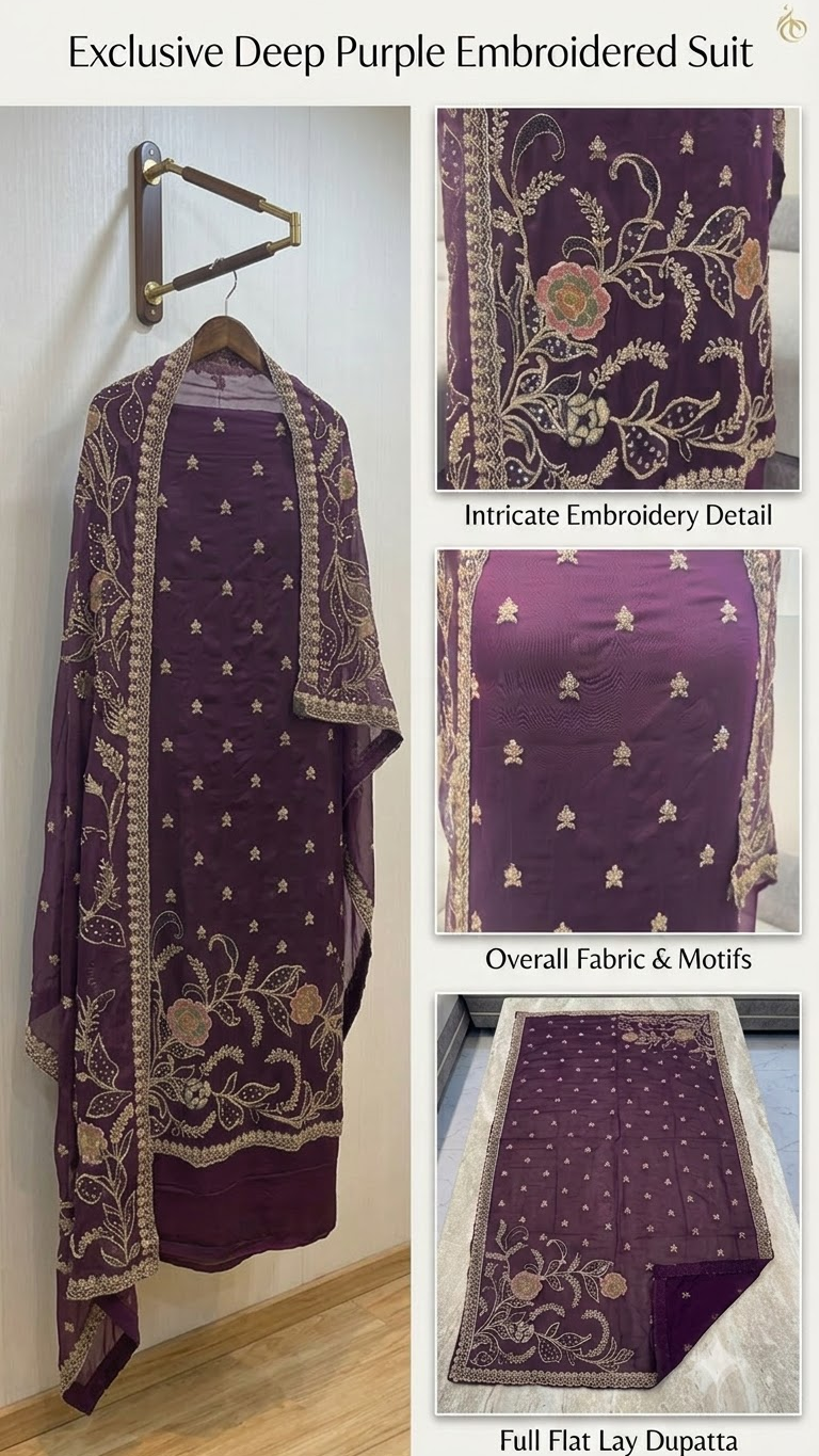 Royal Plum Beaded Embroidered Suit - Image 2